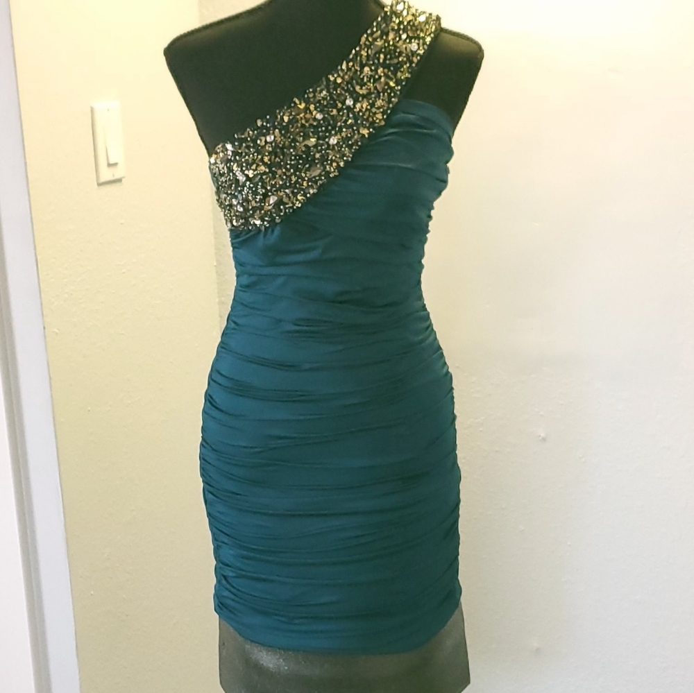 Nikibiki Teal-green ruched/fitted mini dress